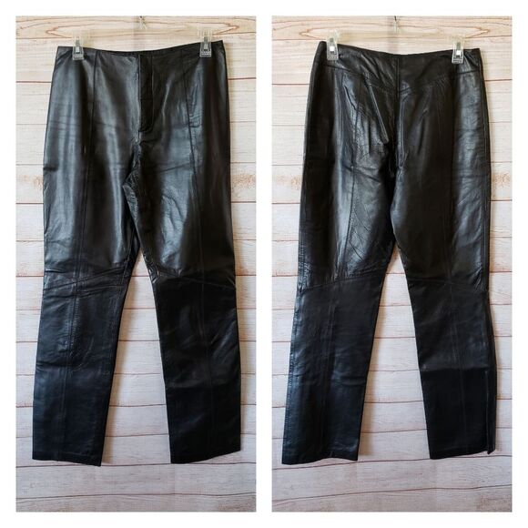 Nine West Leather Pants Lined Straight Leg Zip Fly Motorcycle Harley Women's 2 - Picture 1 of 5